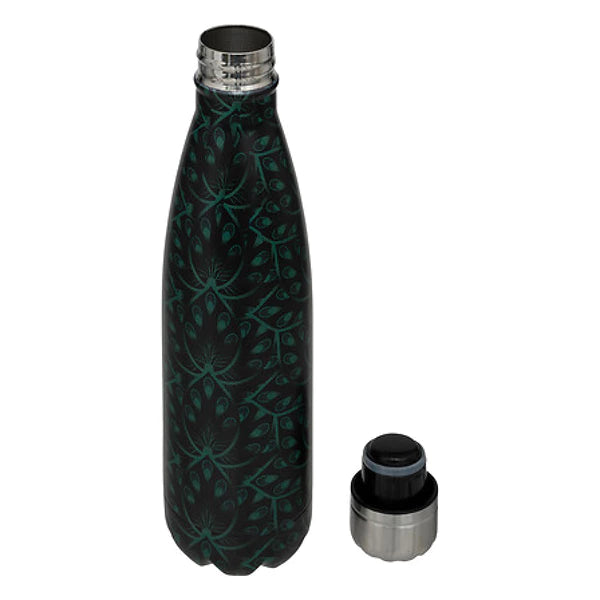 Black & Green Petals Water Bottle, Aluminium, 500ml