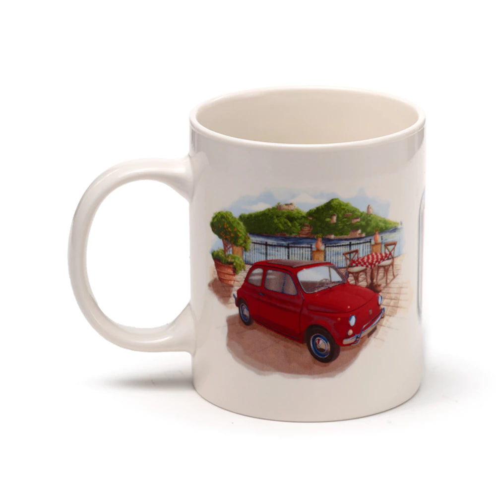 Porcelain Mug Car Fiat 500 Roma and Riviera