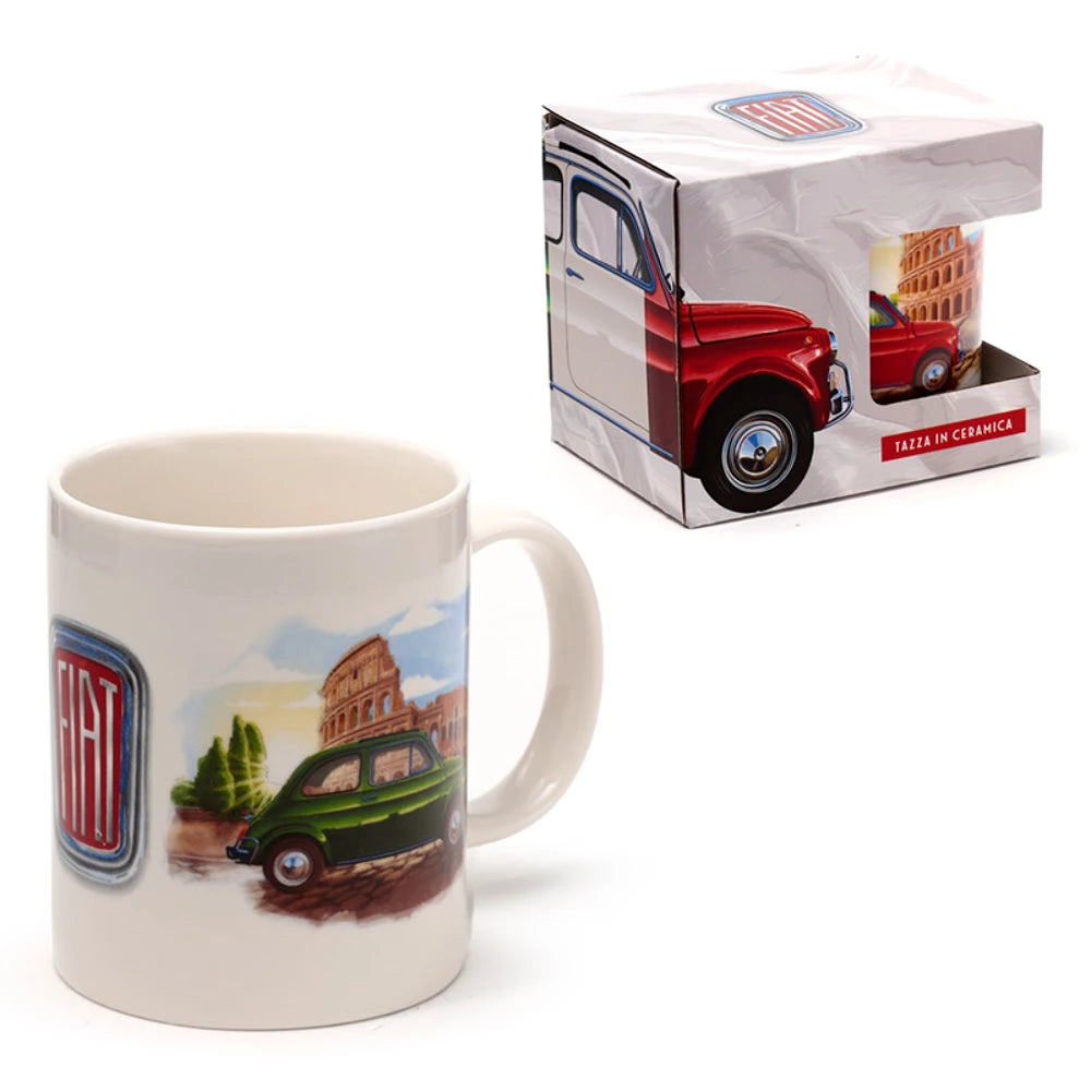 Porcelain Mug Car Fiat 500 Roma and Riviera