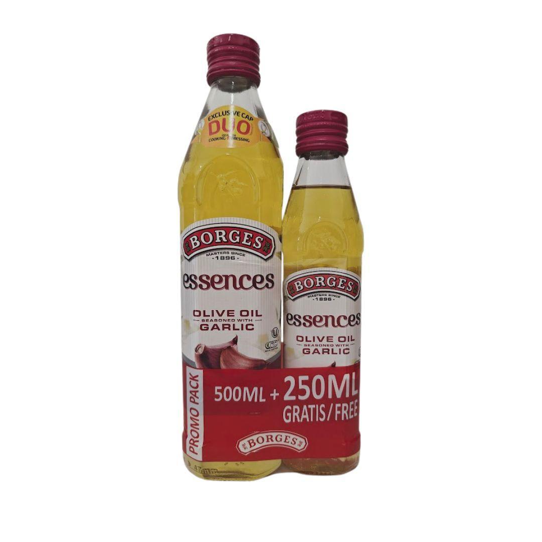 Borges Essences Olive Oil Seasoned with Garlic, 500ml + Extra bottle of 250ml Free (Best Before 31-07-2025) - Caffe' Buongiorno Store