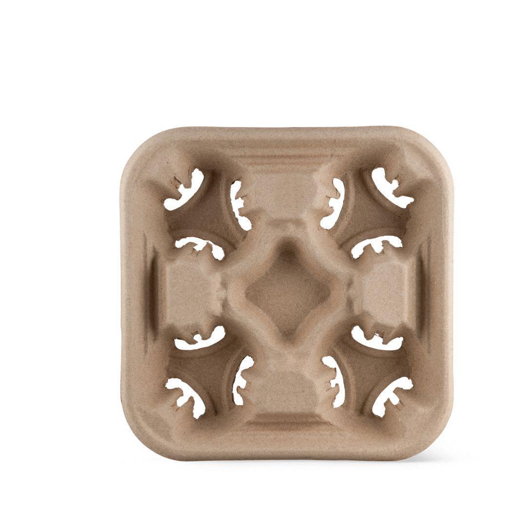 PAPER CUP TRAY/HOLDER FOR 4 CUPS, 21x21CM NATURAL CARDBOARD (100 UNITS)