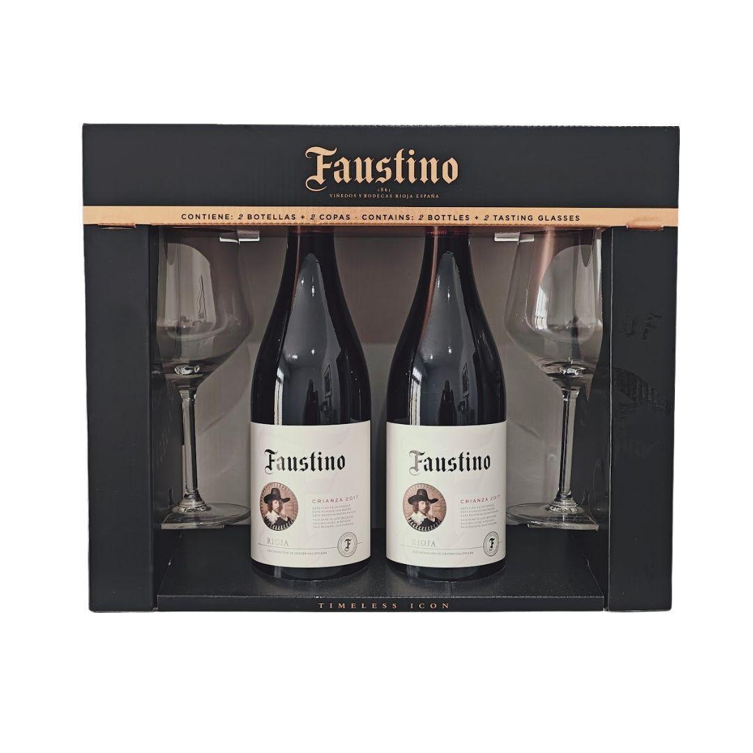 Faustino Wine Set including 2 x Crianza 2017 Red Wine & 2 x Wine Glasses (Best Before 29-12-2030) - Caffe' Buongiorno Store
