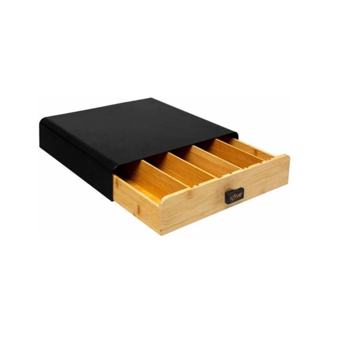 5Five Drawer Capsule Holder, Black and Bamboo