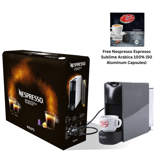 Nespresso Essenza Mini Coffee Machine Black, Automatic + Free Nespresso Espresso Arabica 100% (50 Capsules)