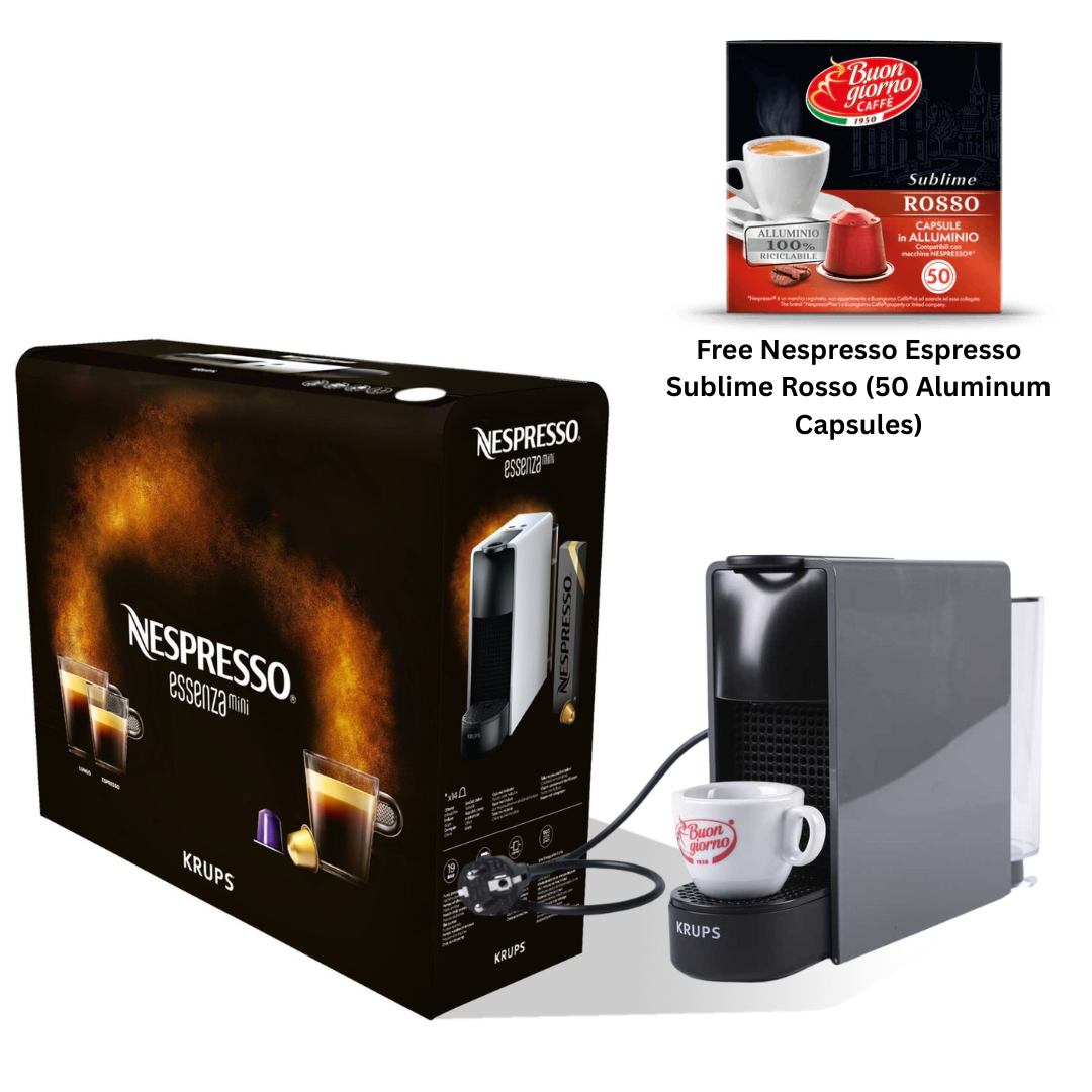 Nespresso Essenza Mini Coffee Machine Black, Automatic + Free Nespresso Espresso Rosso (50 Capsules)
