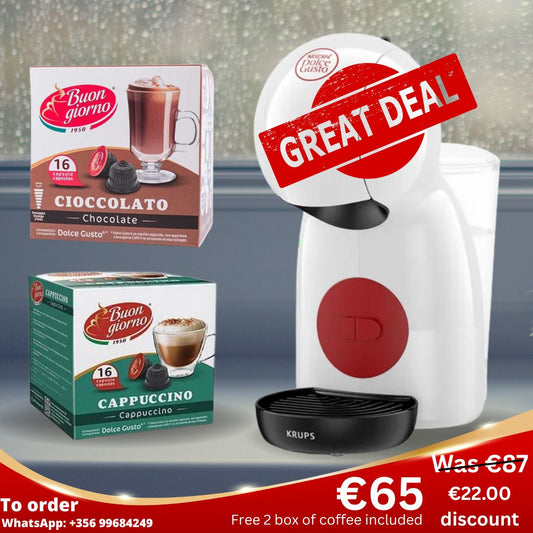 NESCAFÉ® DOLCE GUSTO® PICCOLO XS MANUAL COFFEE MACHINE WHITE BY KRUPS® + 2 BOX OF COFFEE FOR FREE