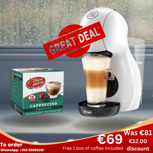 NESCAFÉ® DOLCE GUSTO® PICCOLO XS MANUAL COFFEE MACHINE WHITE + 1 BOX OF COFFEE FOR FREE