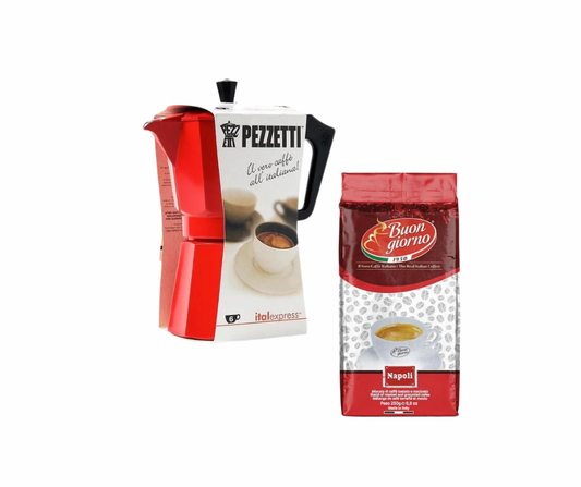 Pezzetti Moka Pot - 3Cups + Free Coffee Napoli 250g