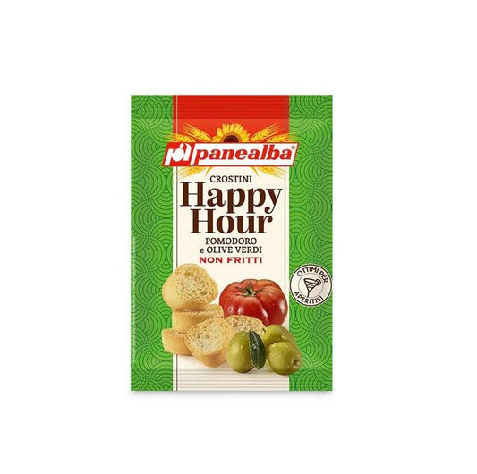 Panealba Happy Hour Crostini with Tomato and Green Olives, 50gr