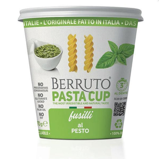 Berruto Pasta Cup, Fusilli with Pesto Sauce, 70g - Buongiorno Caffe' & More