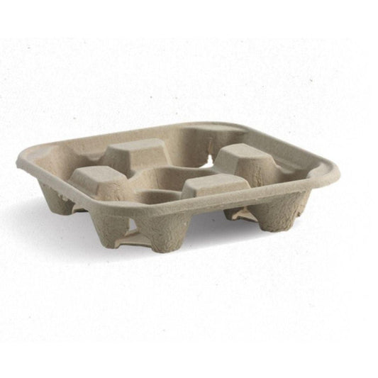 PAPER CUP TRAY/HOLDER FOR 4 CUPS,  21x21CM NATURAL CARDBOARD (100 UNITS)