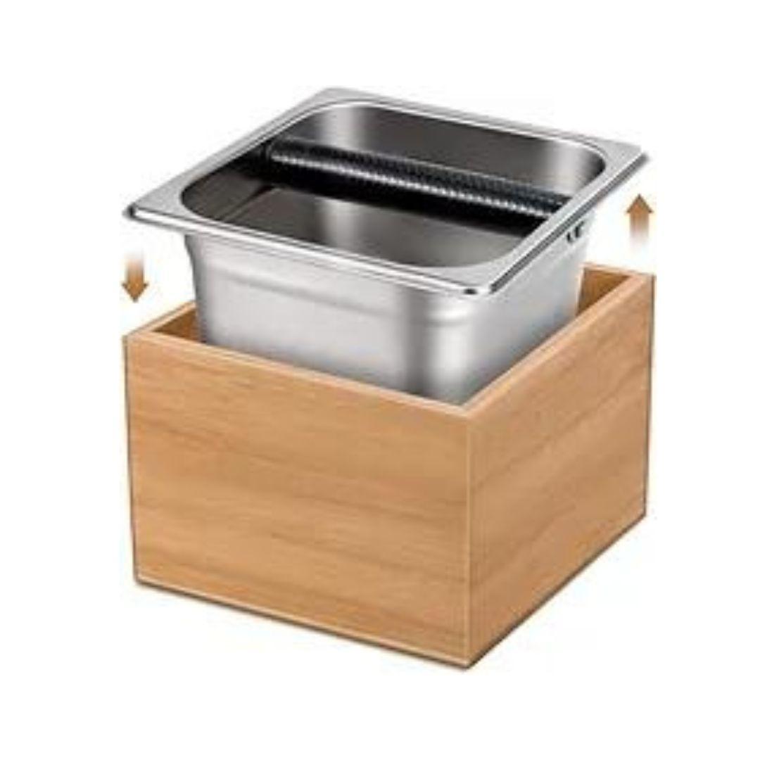 Coffee Knock Box including container with bamboo holder box