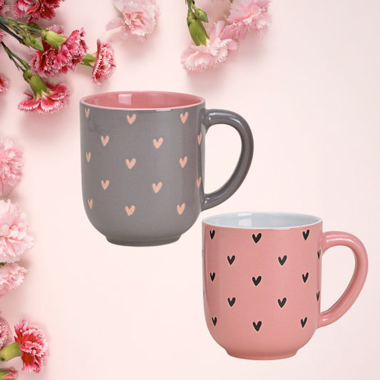 Pink/Grey Coffee/Tea Mugs with hearts