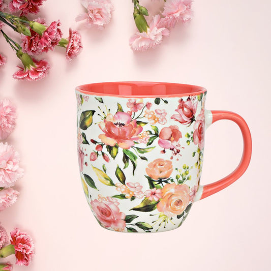 Pink Floral Mug in Ceramic