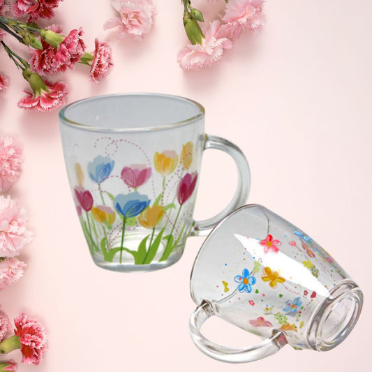 Tea/Coffee Mugs (Single) Transparent with flowers of butterflies