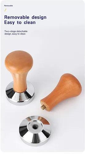 Espresso Coffee Press / Temper with chromed wooden handle and flat base -51mm, 53mm or 58mm, - Buongiorno Caffe' & More