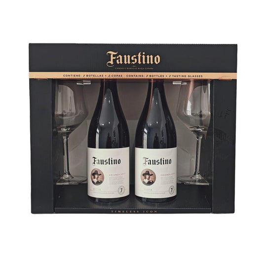 Faustino Wine Set including 2 x Crianza 2017 Red Wine & 2 x Wine Glasses - Buongiorno Caffe' & More