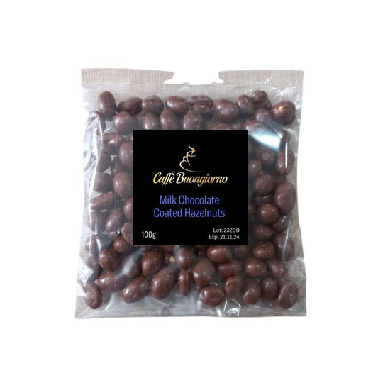 Milk Chocolate Coated Hazelnuts, 100g - Buongiorno Caffe' & More
