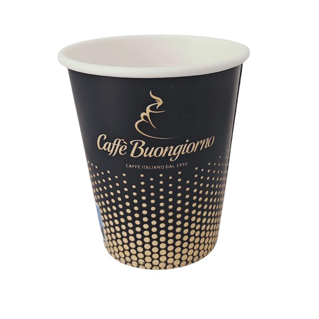 Paper Cups Cappuccino Size (9,3oz/234ml) x 100 PCS, Branded Buongiorno black & gold, with/without lids (Best Before 29-12-2030) - Caffe' Buongiorno Store
