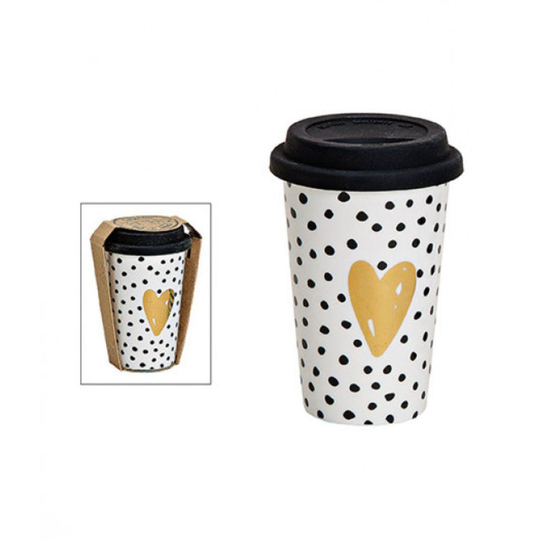 Porcelain Travel Cup with Hearts - Caffe' Buongiorno Store