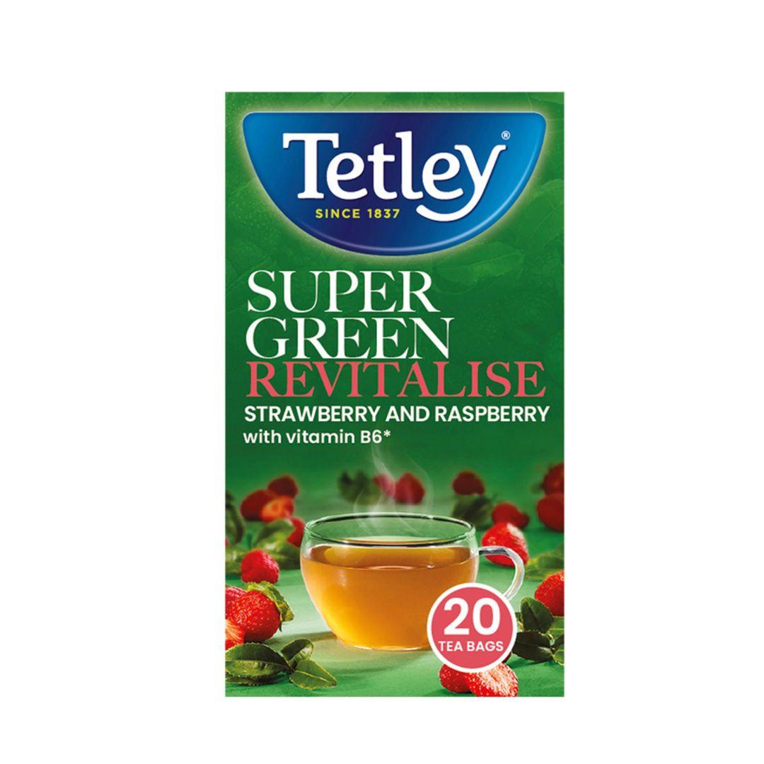 Tetley Super Green Revitalise with Vitamin B6, Strawberry and Raspberry, 40g, 20pcs - Buongiorno Caffe' & More